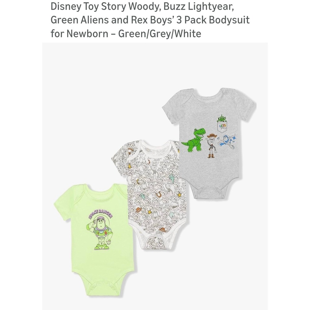 Disney Toy Story Woody Buzz Lightyear Rex Boys 3 Pack Bodysuit Newborn 0-3 mo